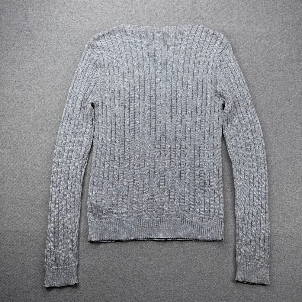 Lauren Ralph Lauren Women's Metallic Silver Cable Knit Sweater Size L *FLAW - Picture 10 of 11